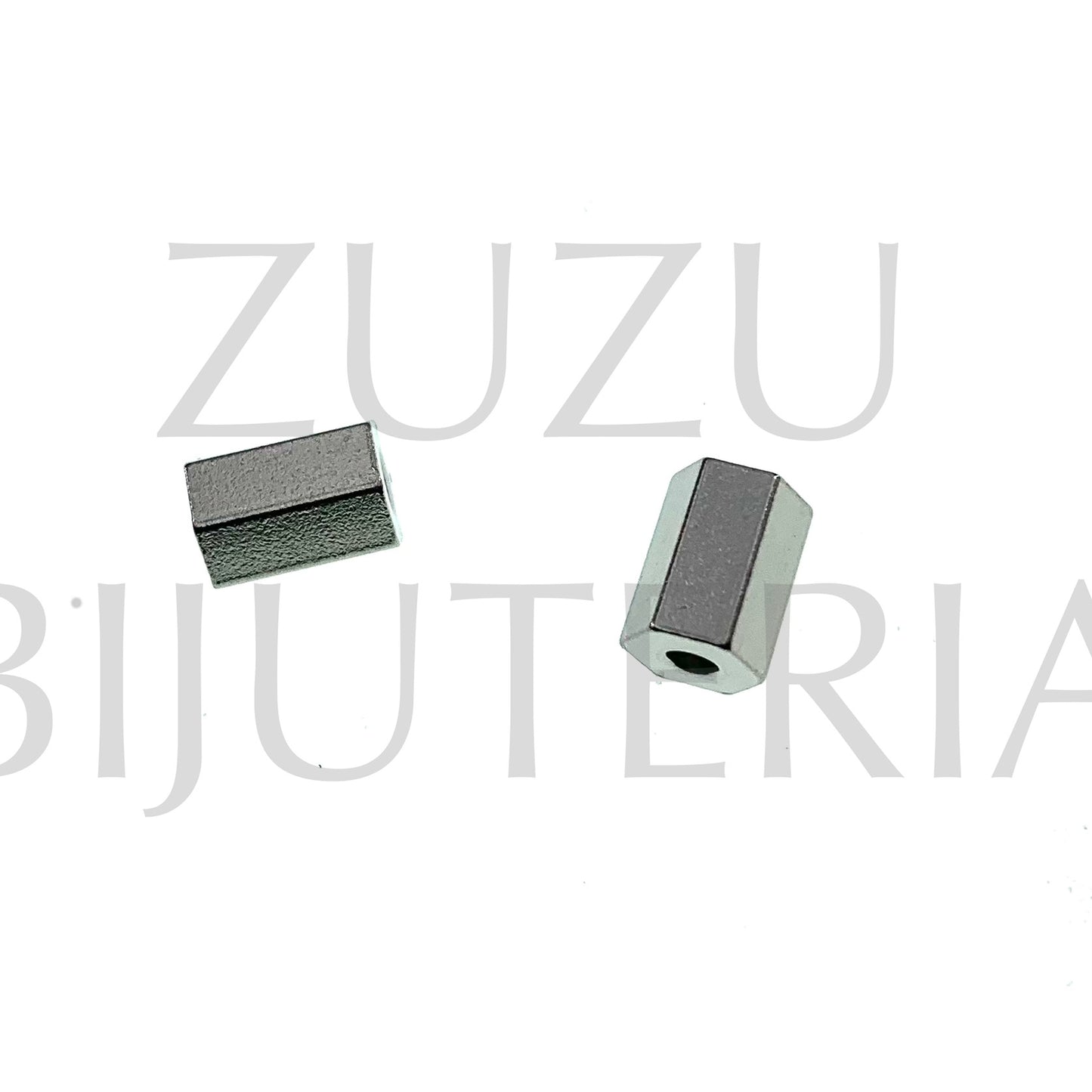 Conta/Entremeio Prateado 8mm x 6mm (Furo 2mm) - Aço Inox