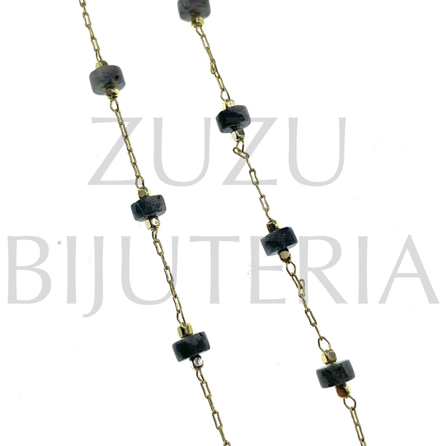 Corrente Dourado com Contas Cinzento 1.5mm - Aço Inox