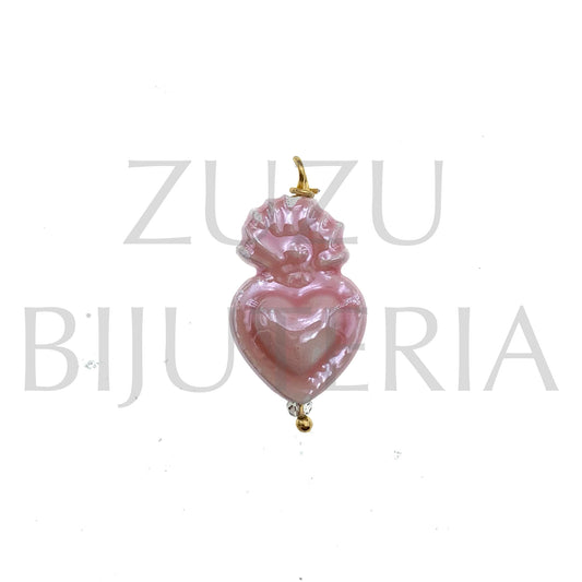 Pendente Coração Sagrado Cor de Rosa Claro 24mm x 15mm - Cerâmica