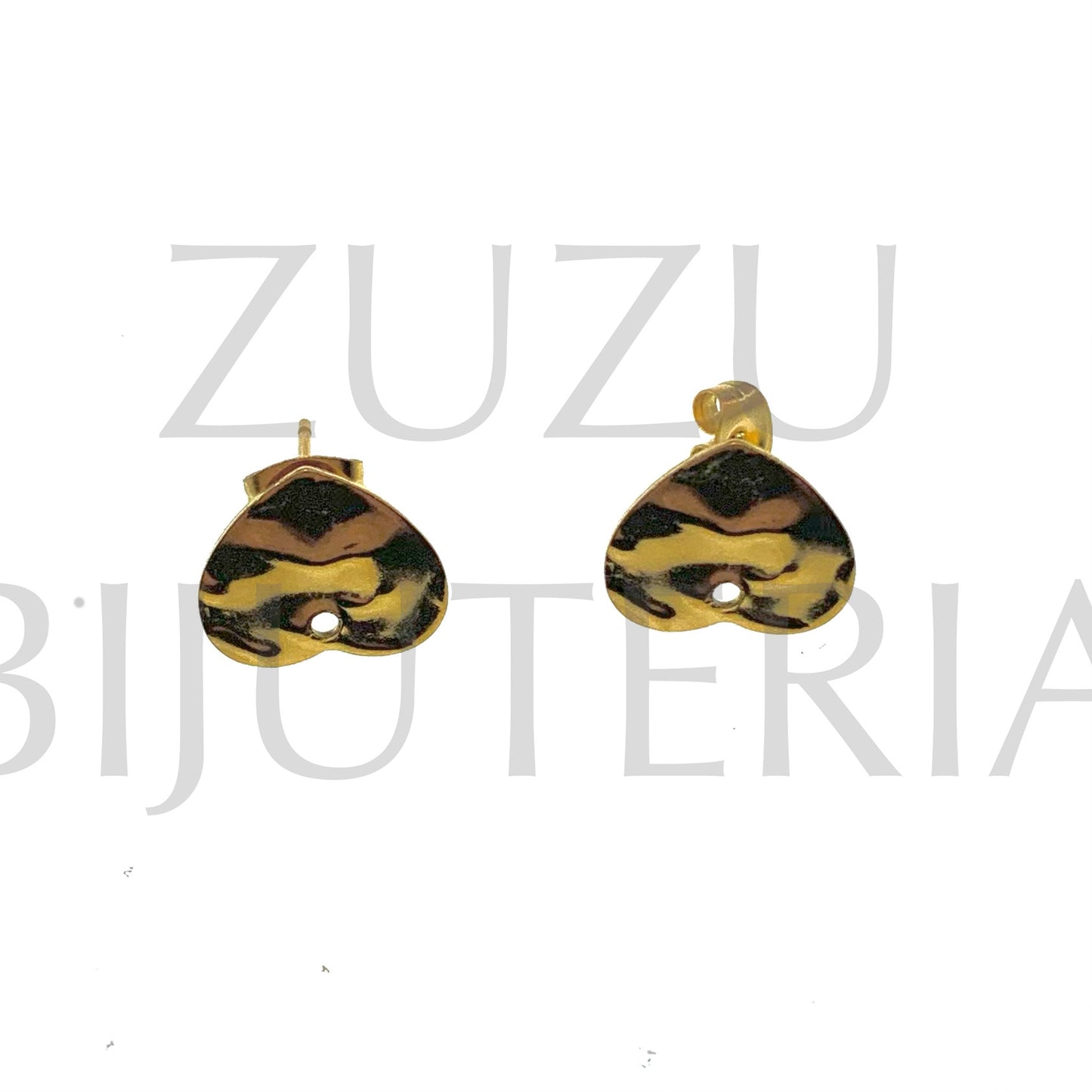 Base Brinco Coração Rústico 14mm - Aço Inox