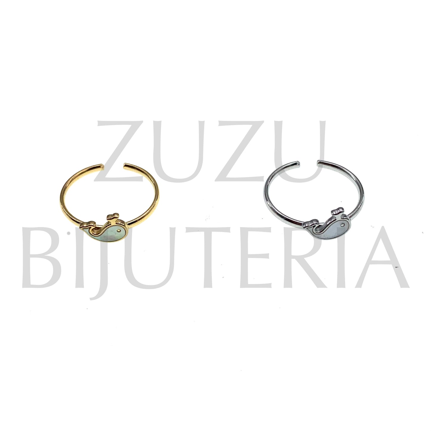 Anel Tubarão com Madrepérola (Ajustável) - Aço Inox