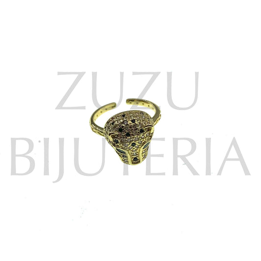 Anel Leopardo com Zirconias (Ajustável) - Latão