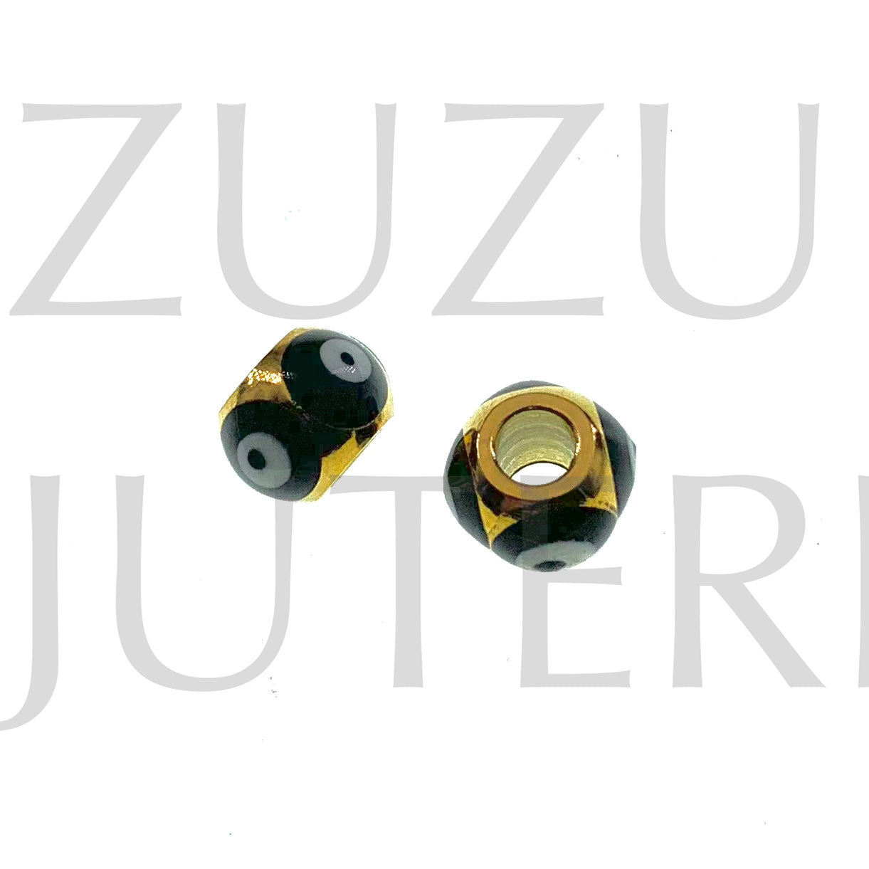 Pendente/Entremeio Olho Turco Preto 8mm (Furo 4mm) - Aço Inox