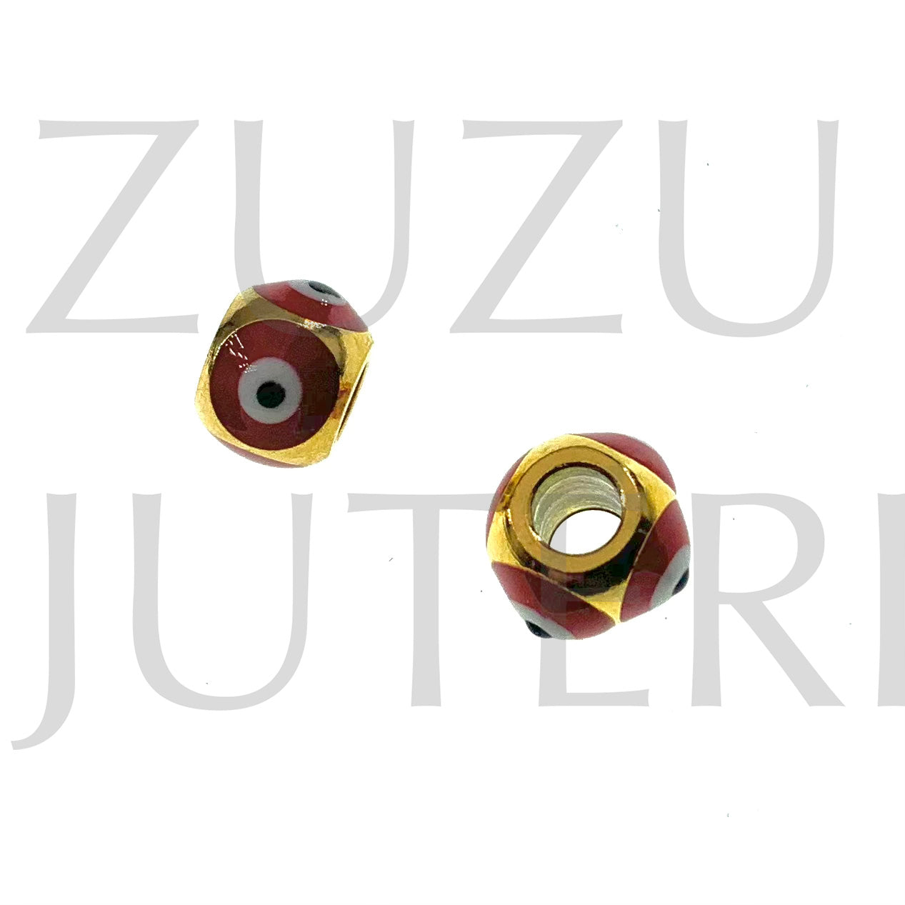 Pendente/Entremeio Olho Turco Vermelho 8mm (Furo 4mm) - Aço Inox