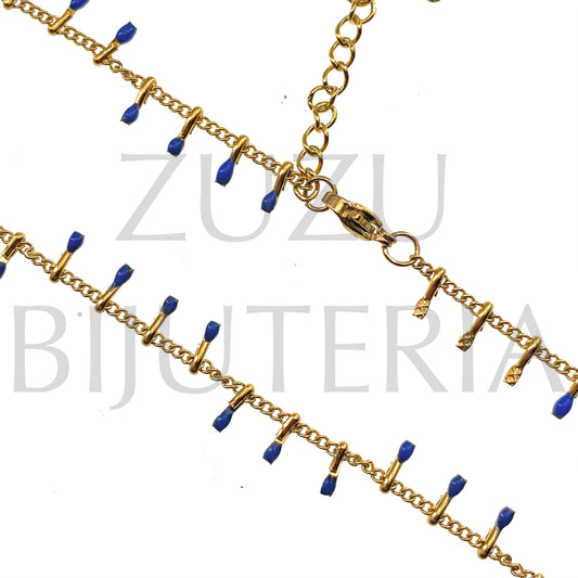 Colar Dourado Detalhes 1.5mm Azul Escuro (45cm + 5cm) - Aço Inox