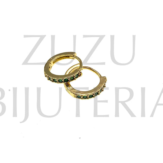Brinco Argola Dourado com Zirconias Verdes 15mm - Ródio