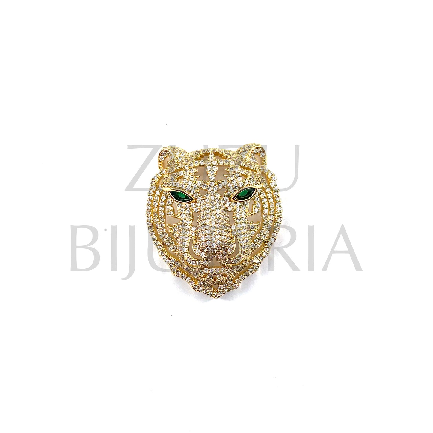 Pendente Tigre com Zirconias 40mm x 35mm - Latão