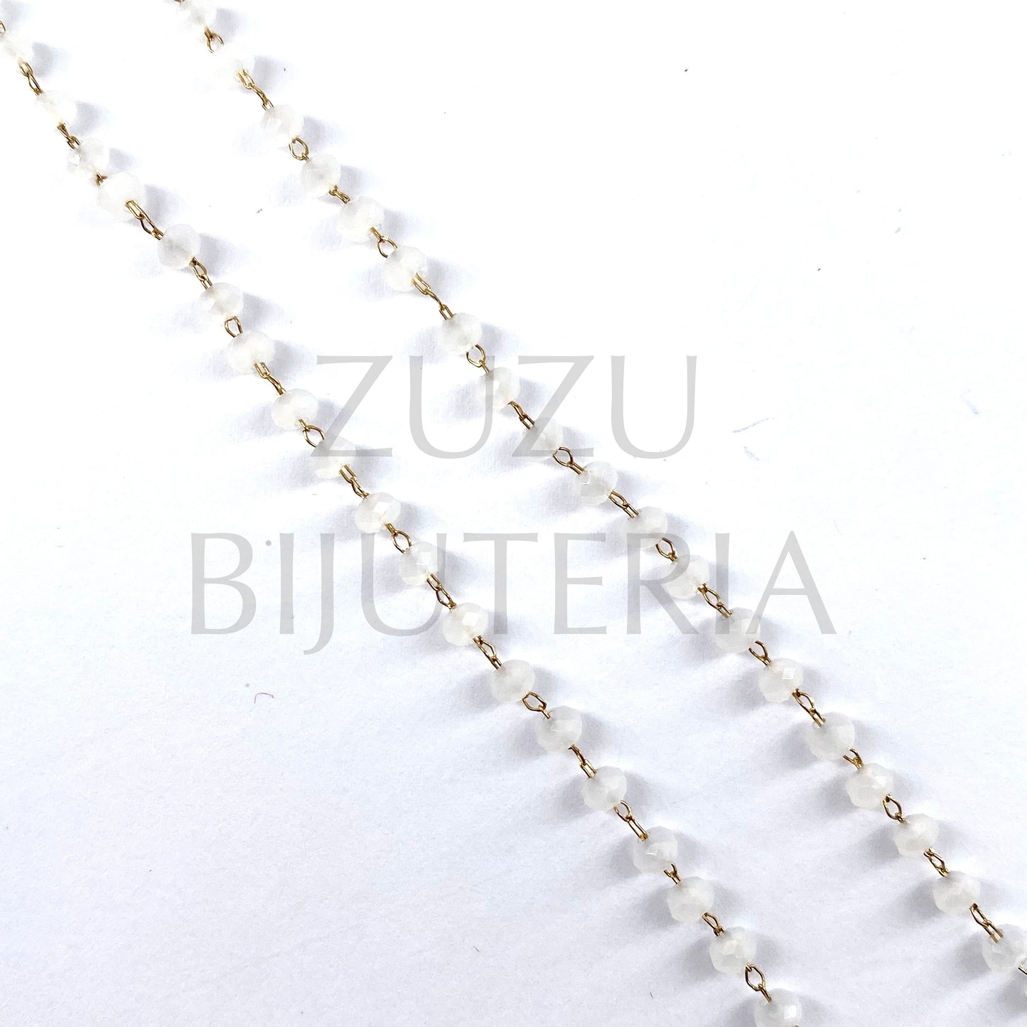 Corrente Cristais 3.5mm Branco Fosco - Aço Inox Dourado