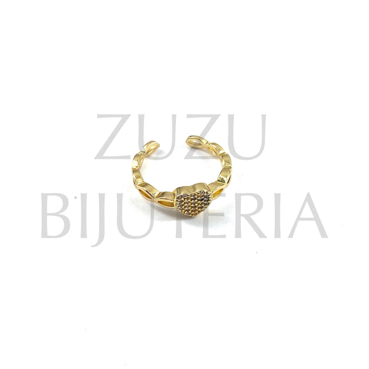 Anel Dourado com Zirconias (Ajustável) - Latão