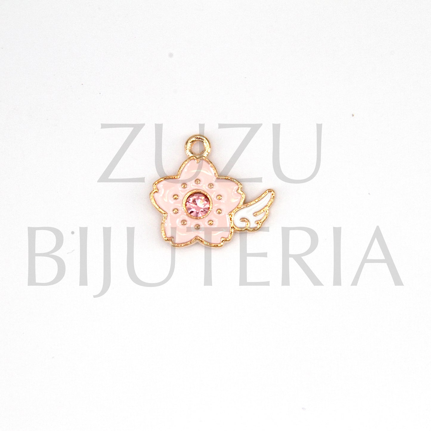 Pendente Nuvem com Zirconia Cor de Rosa Claro 18mm x 19mm - Cobre