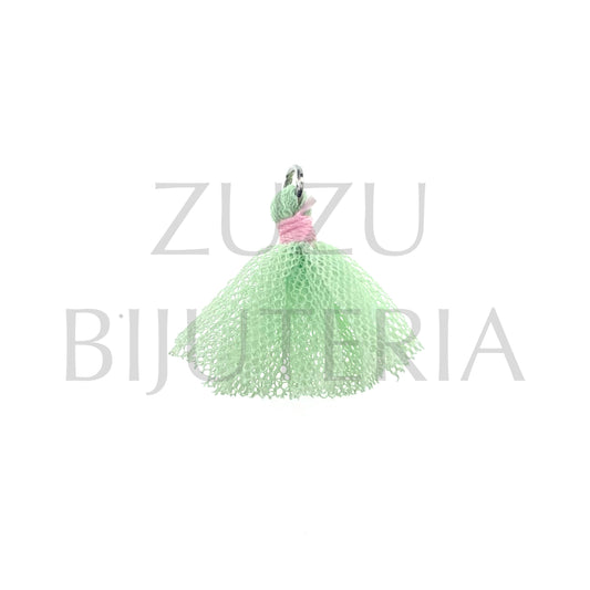 Borla/Franja de Renda 28mm x 27mm - Verde Claro/ Cor de Rosa