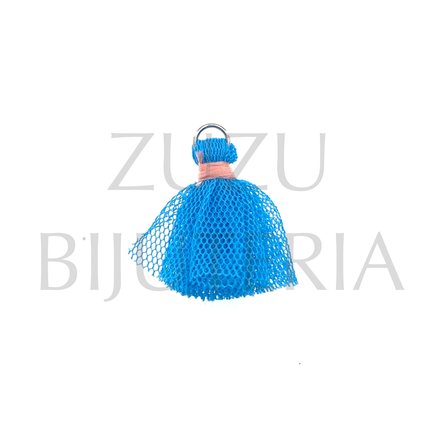 Borla/Franja de Renda 28mm x 27mm - Azul/Salmão