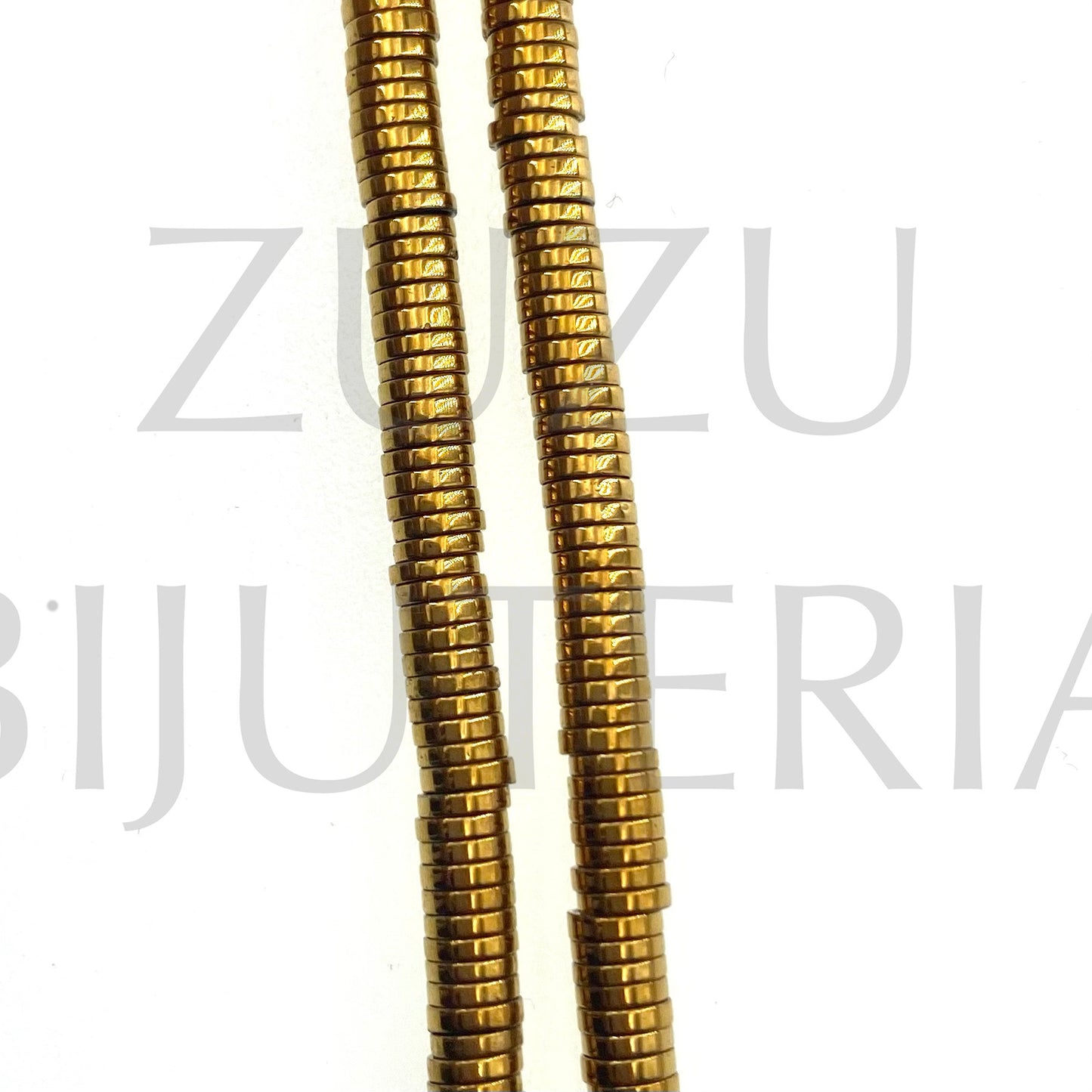 Conta Disco Hematitas Dourado 4mm x 1mm (30 peças)