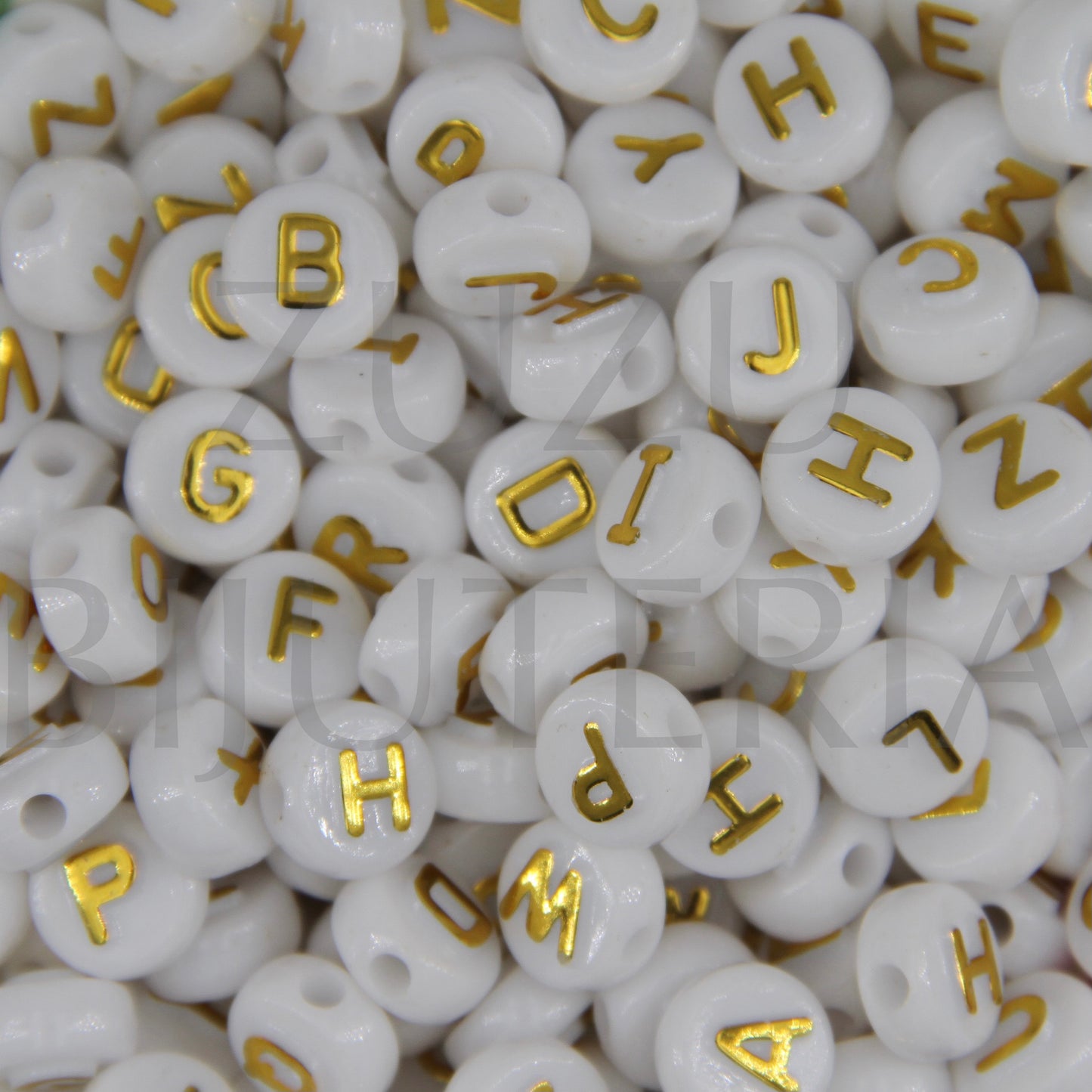 Conta Letra Dourado 10mm (Pack 100)