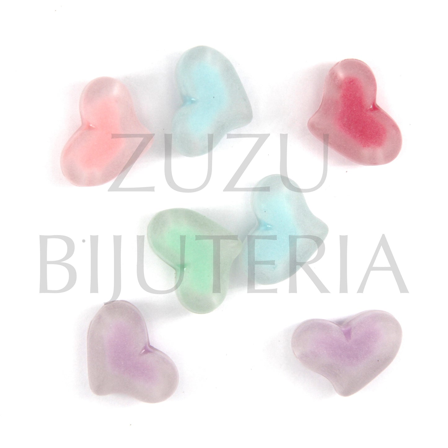 Conta Acrilica Coração Mate Colorido 15mm x 21mm (Pack de 10)