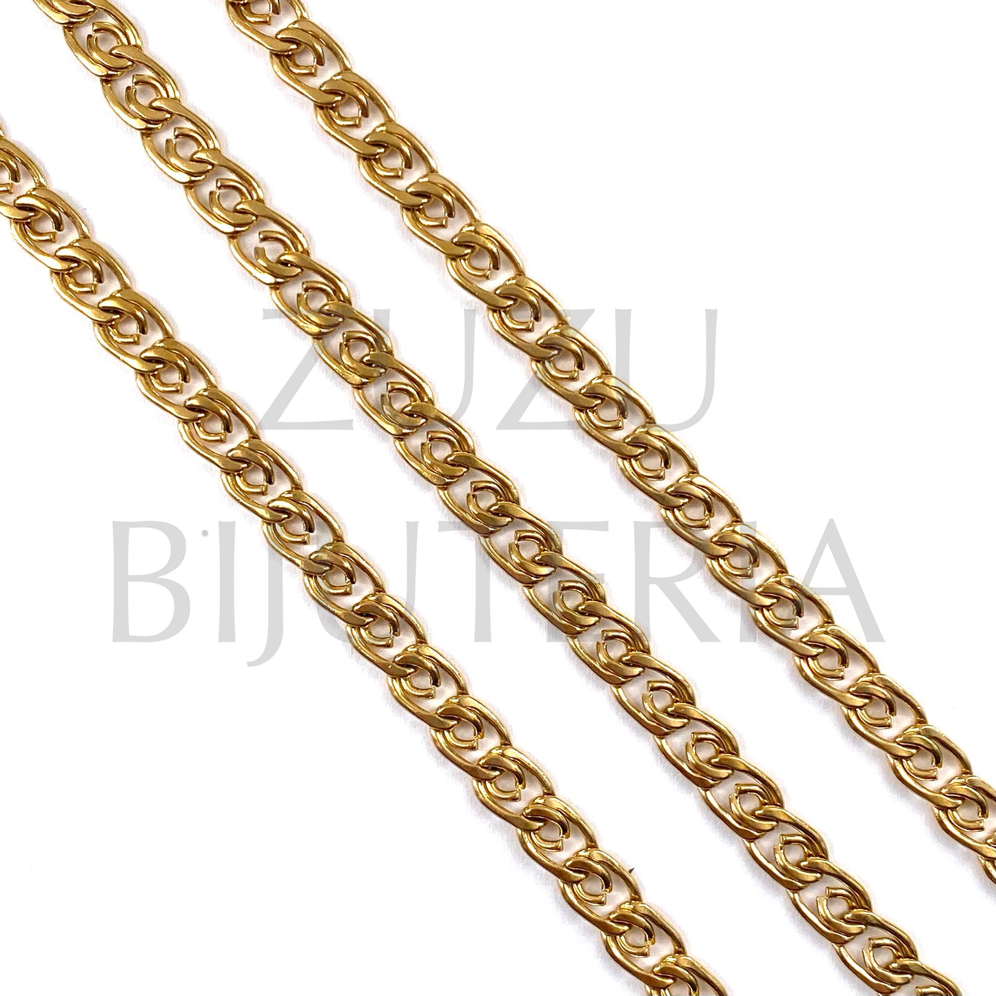Corrente Elo com Detalhes Dourado 6mm - Aço Inox