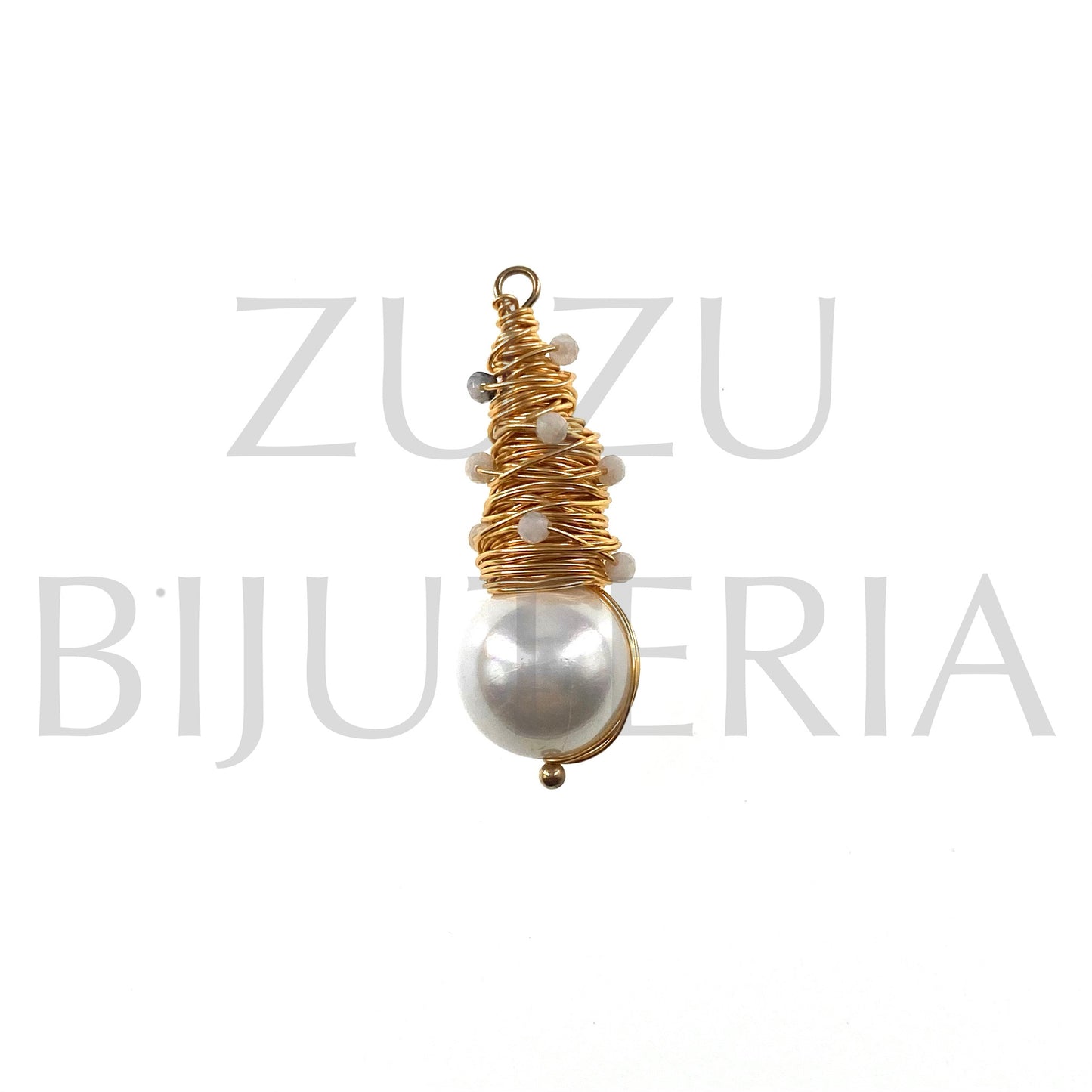 Pendente Pérola Dourado 35mm x 11mm - Cobre