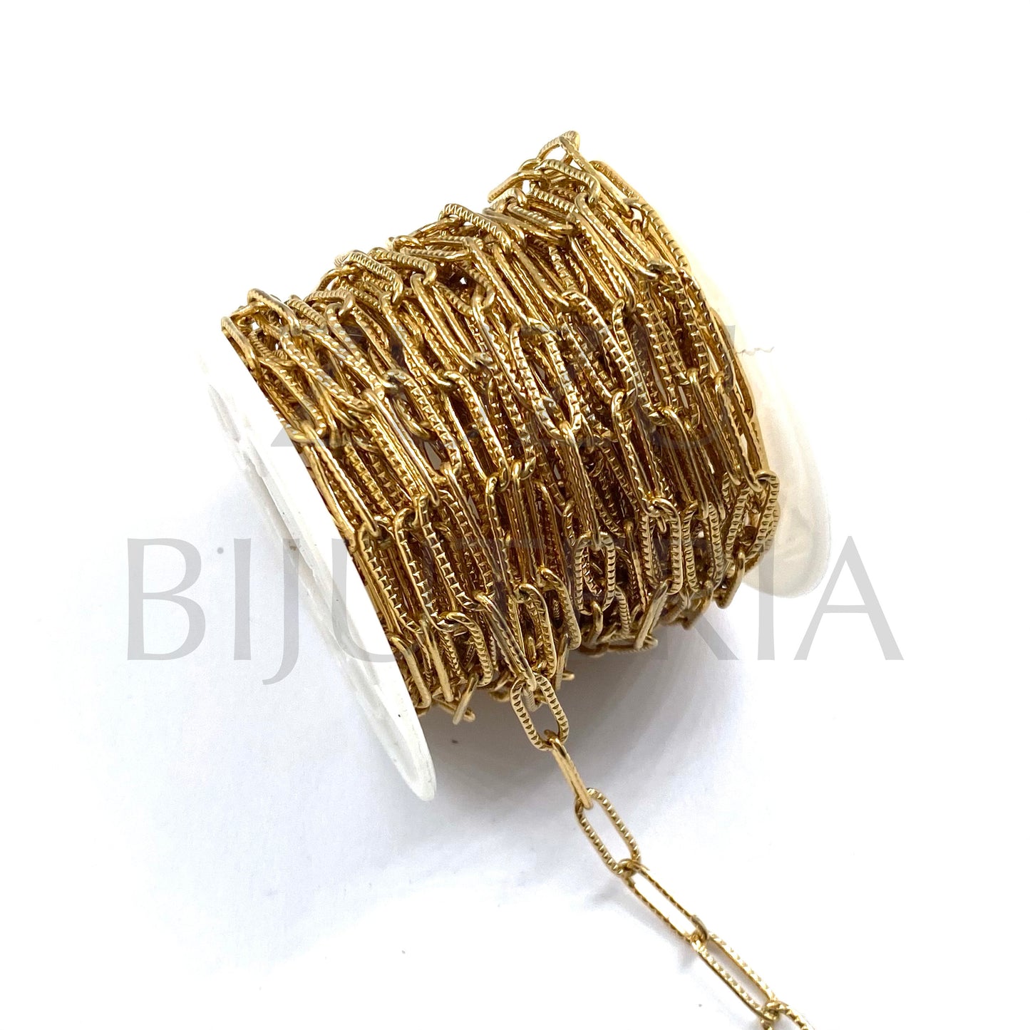 Bobine Corrente Elo Oval com Detalhes 12mm x 4mm Dourado (7 Metros) - Aço Inox