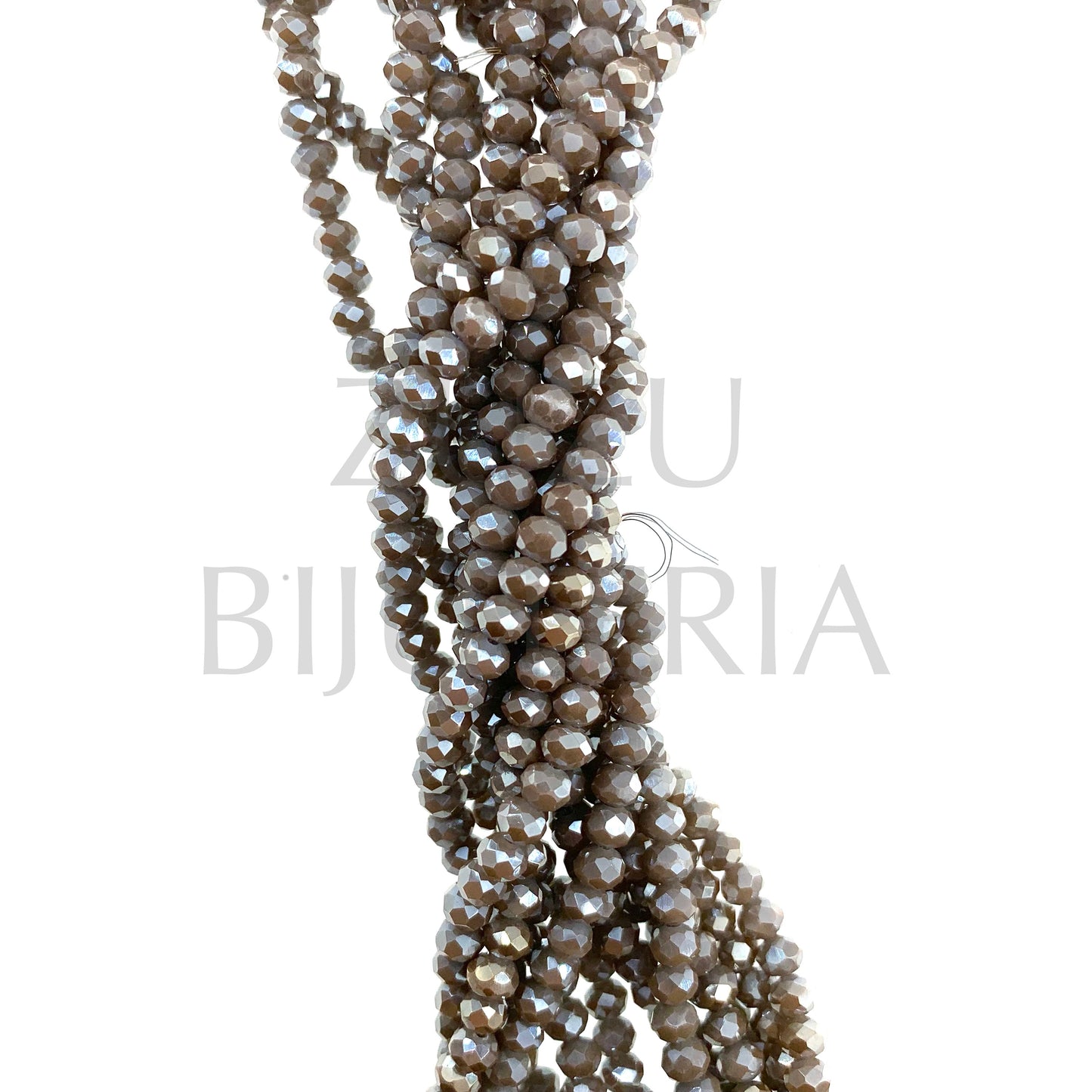 4mm Faceted Crystal Row (1mm Hole) - Mirrored Brown (40cm)