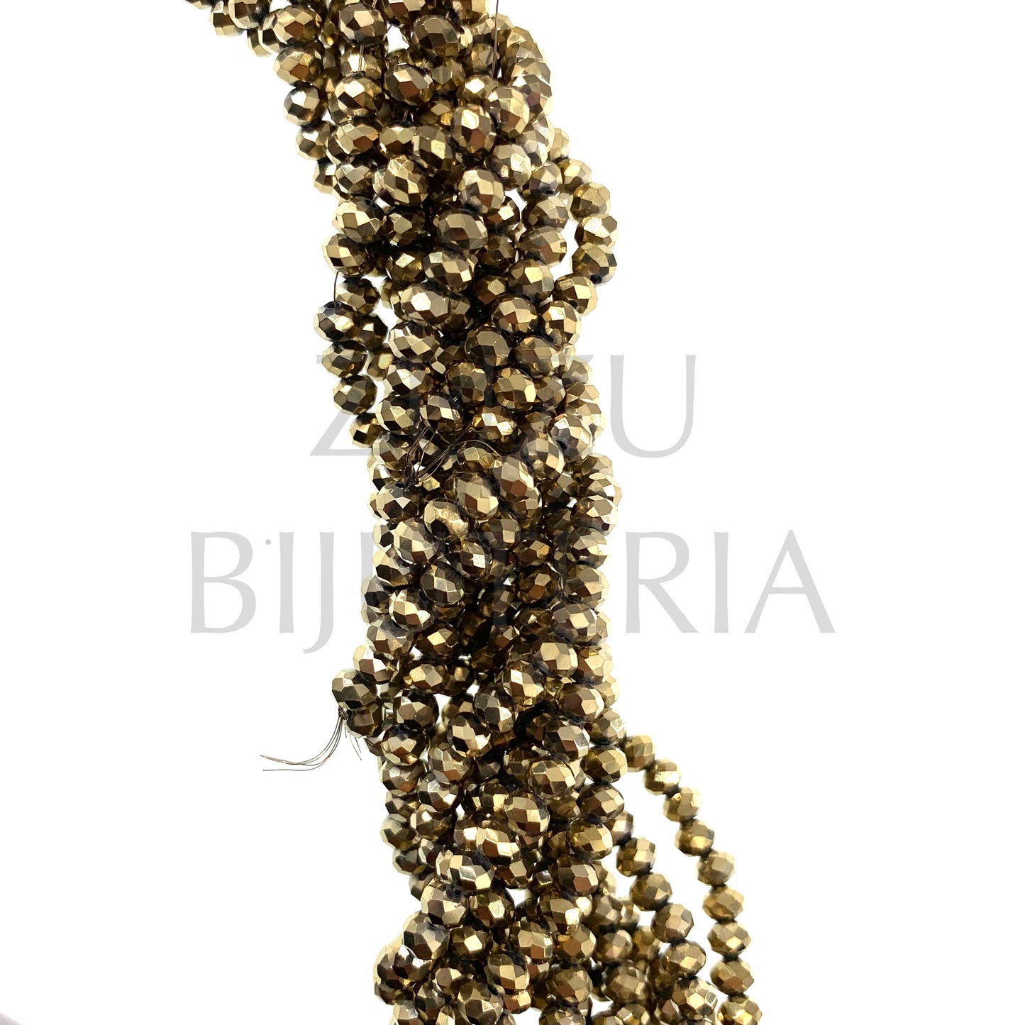 Fiada Cristais Facetado 4mm (Furo 1mm) - Dourado (40cm)