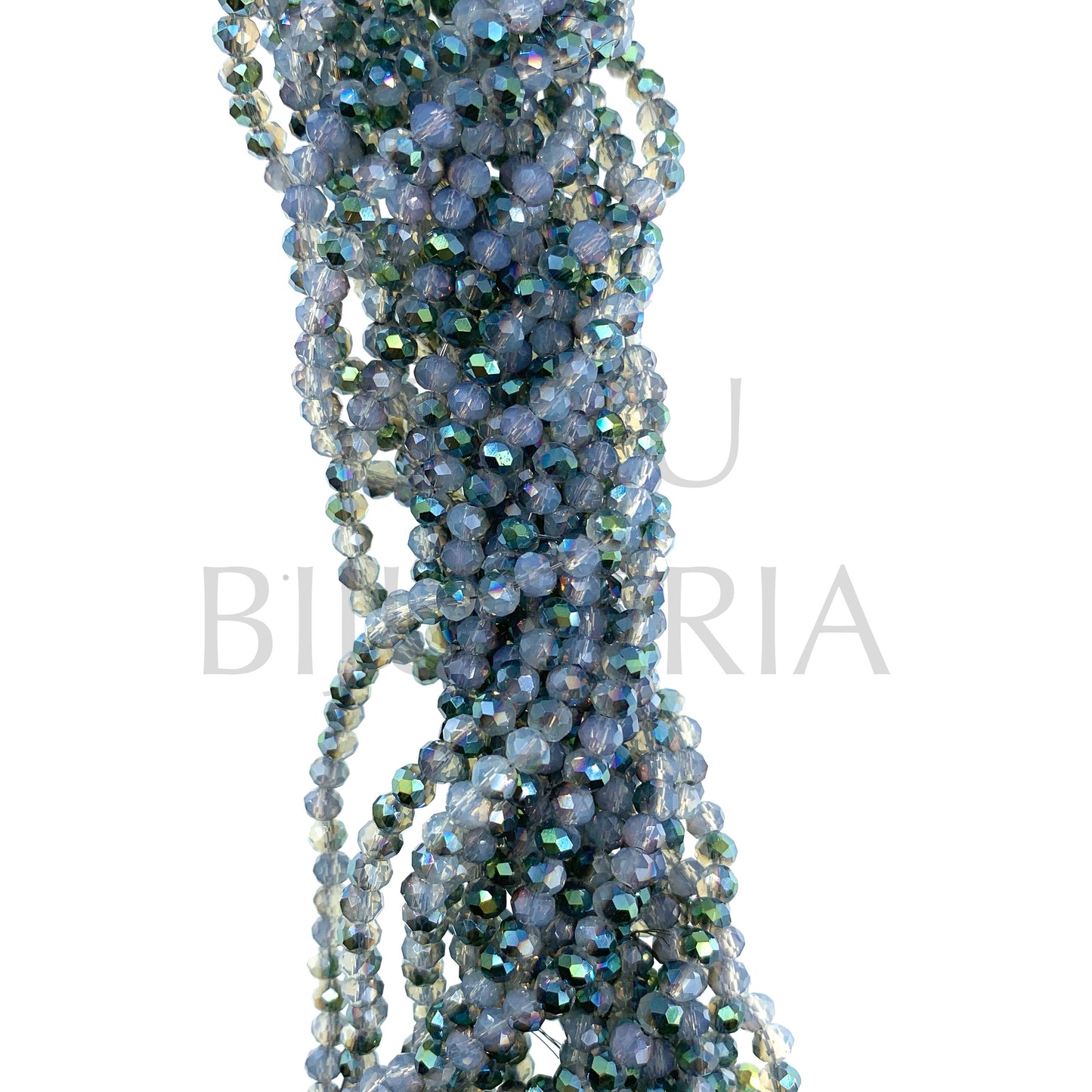 Fiada Cristais Facetado 4mm (Furo 1mm) - Cinzento Espelhado (40cm)