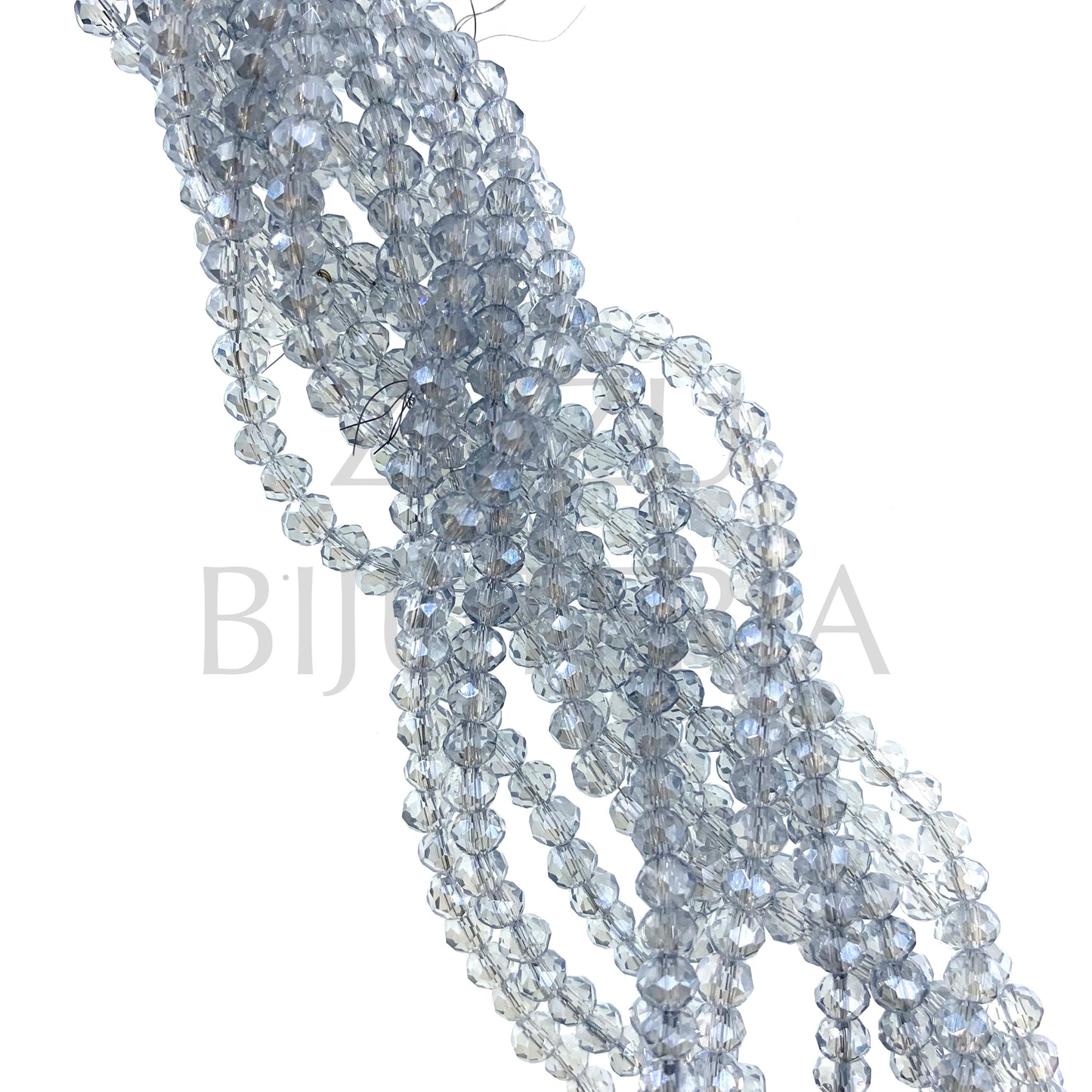 Fiada Cristais Facetado 4mm (Furo 1mm) - Cinzento Espelhado (40cm)