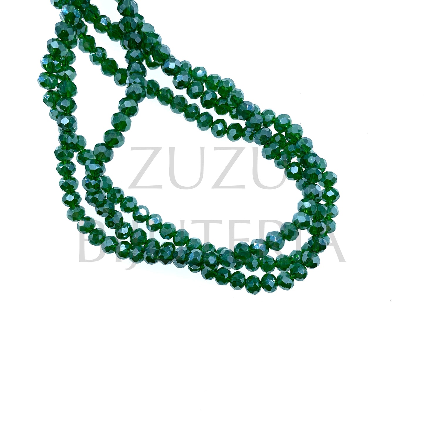 Fiada Cristais Facetado 4mm (Furo 1mm) - Verde Espelhado (40cm)