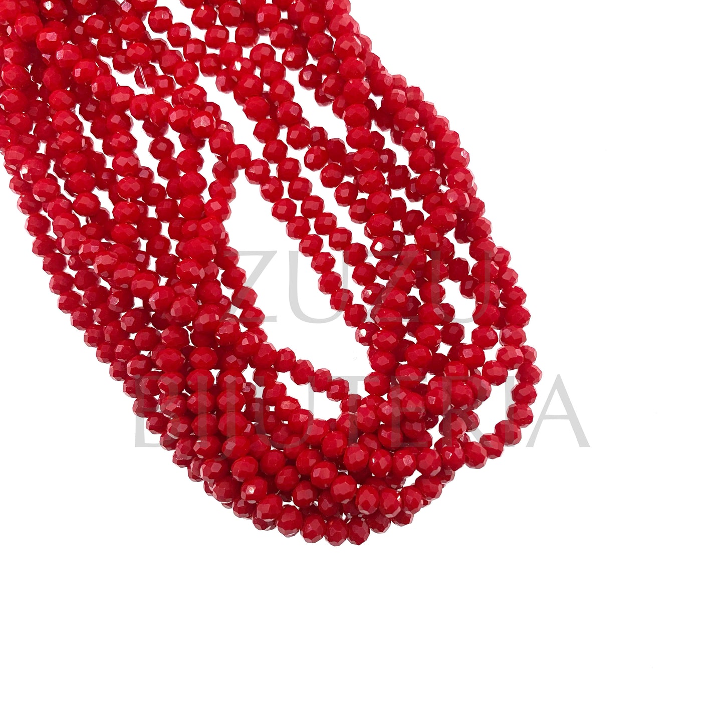 Fiada Cristais Facetado 4mm (Furo 1mm) - Vermelho (45cm)