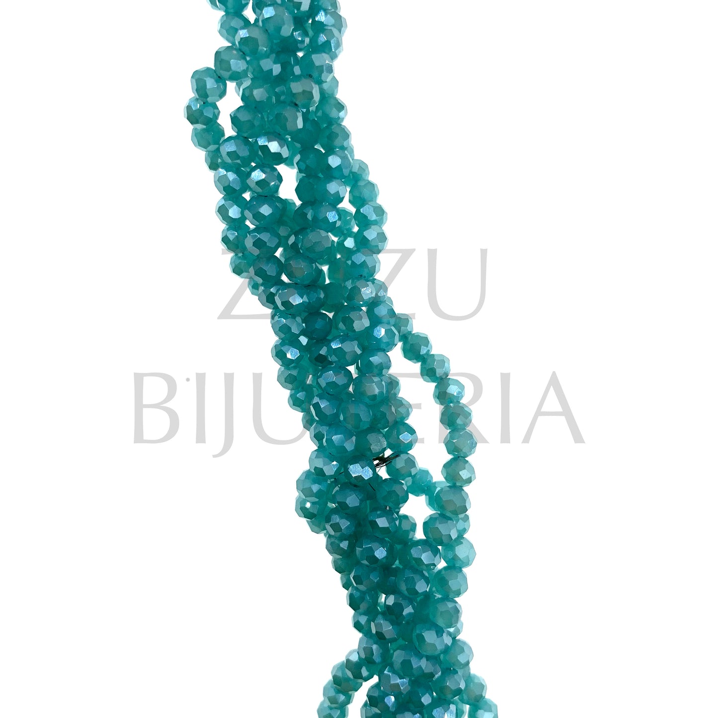 4mm Faceted Crystal Row (1mm Hole) - Mirrored Turquoise (40cm)