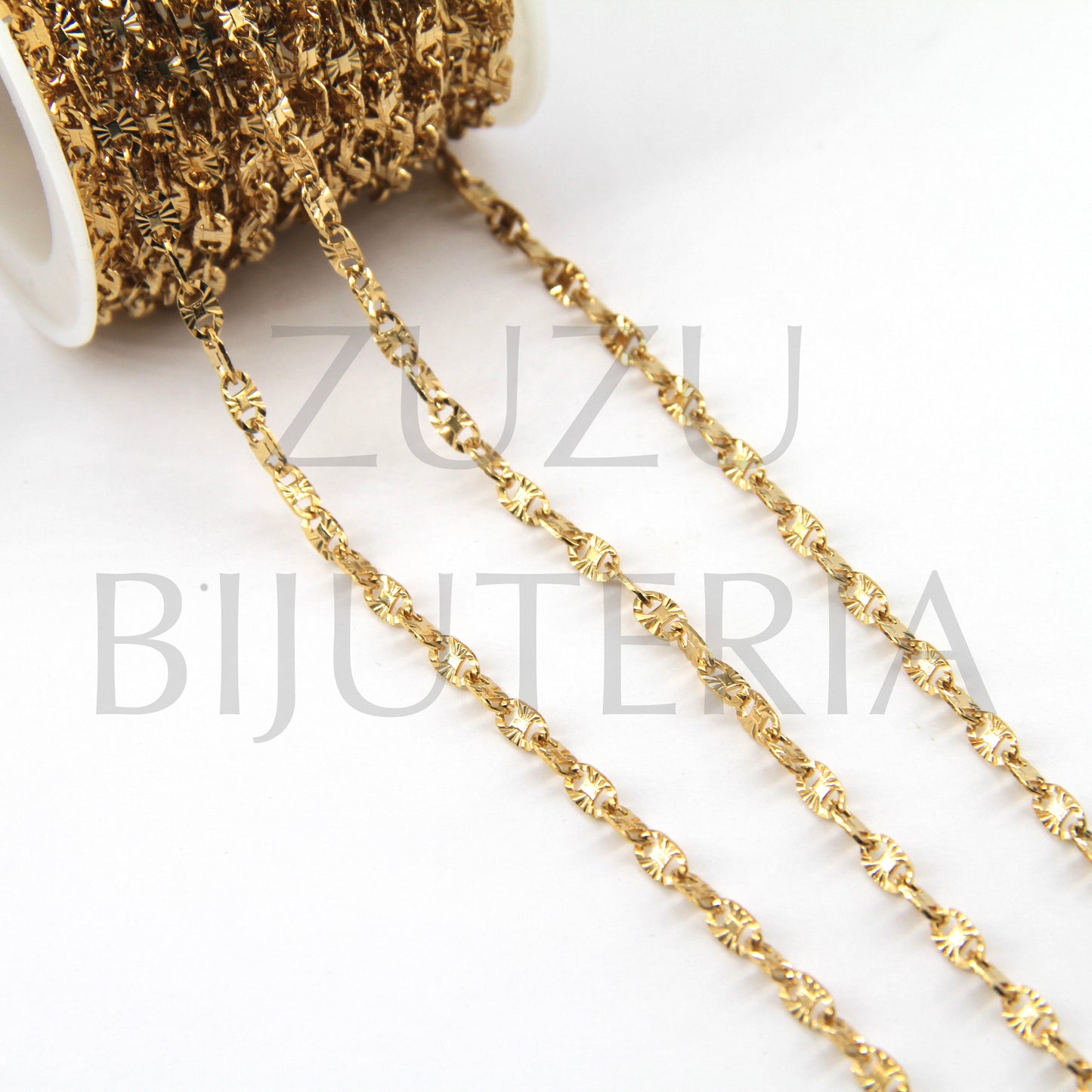 Chain Elo Oval Golden Flat with Details 3.5mm - Stainless Steel