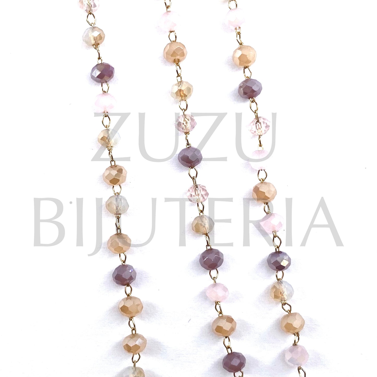 Corrente Cristais 4mm Misturado - Aço Inox Dourado