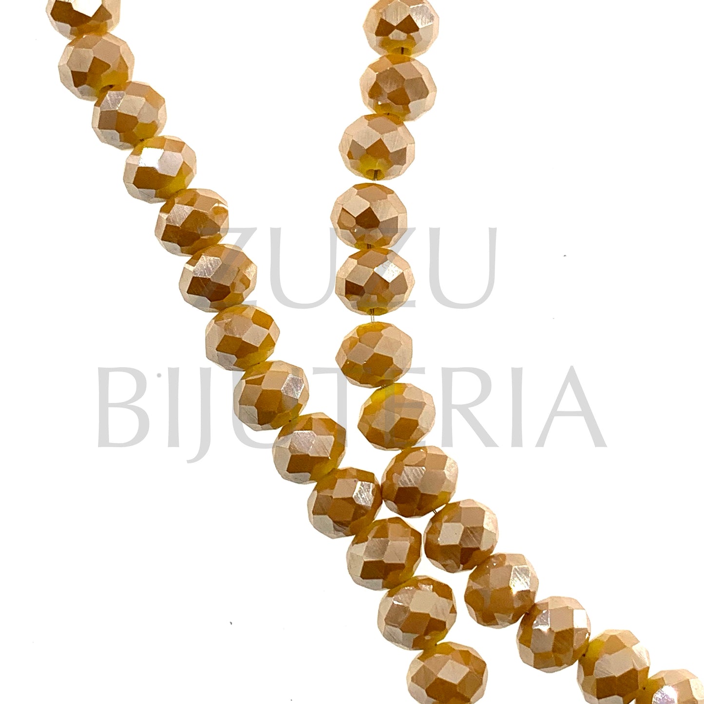 Fiada Cristais Facetado 8mm (Furo 1mm) - Amarelo Espelhado (40cm)