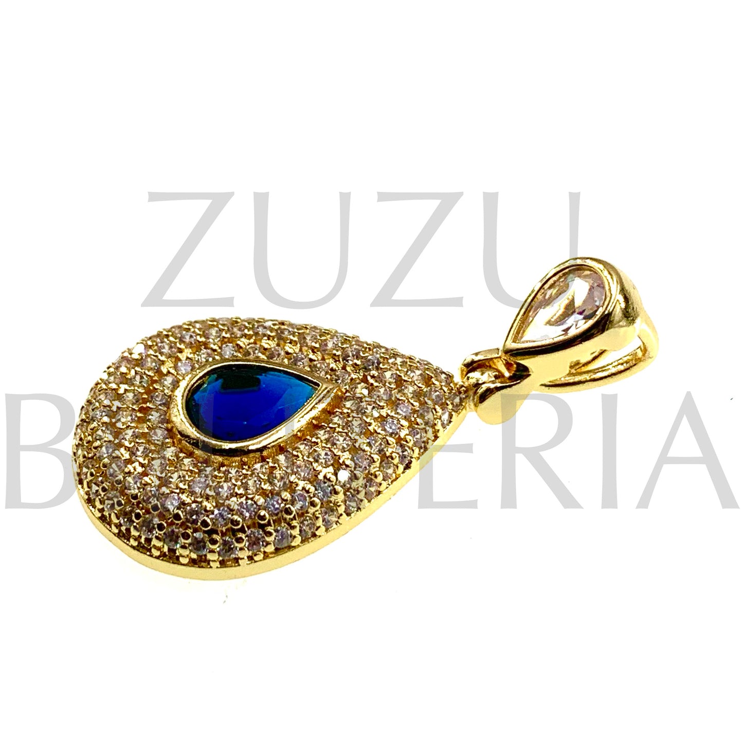 Pendente Gota com Zirconias 41mm x 22mm - Latão