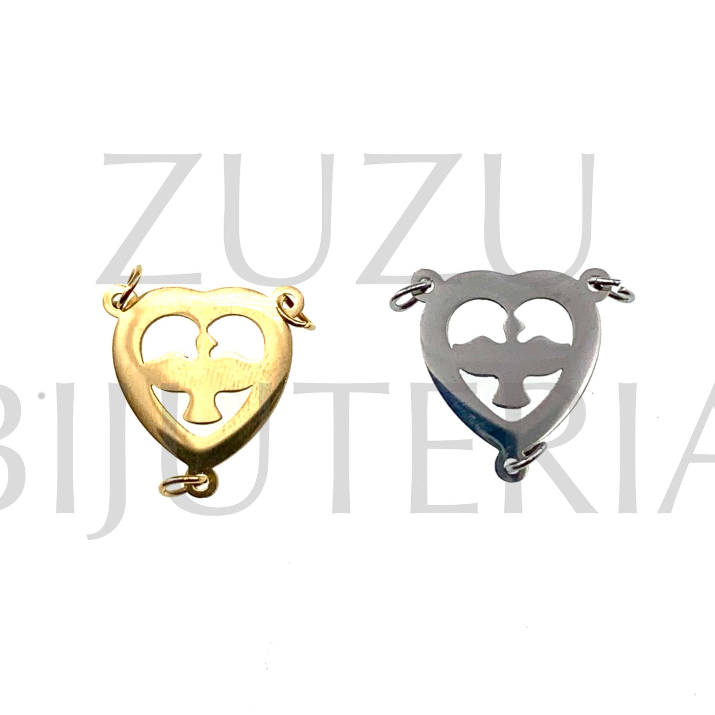 Pendente com 3 Argolas Coração Espirito Santo 16mm - Aço Inox