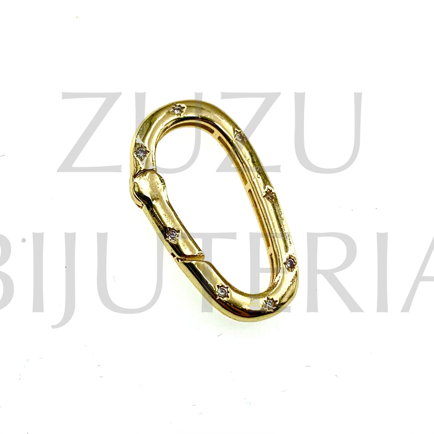 Pendente/Fecho Oval com Zirconias 26mm x 15mm - Latão