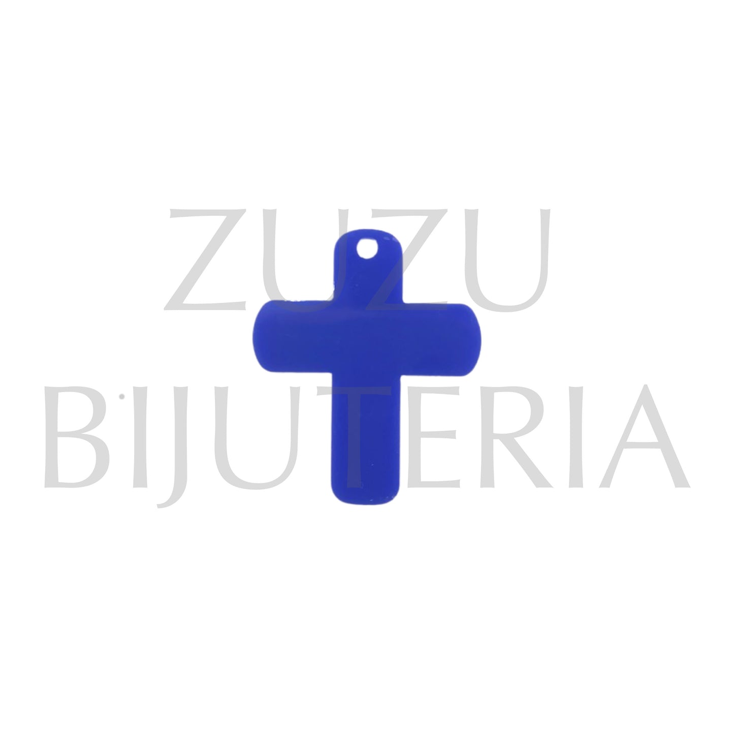 Pendente Cruz Azul Escuro 29mm x 25mm - Acrilico