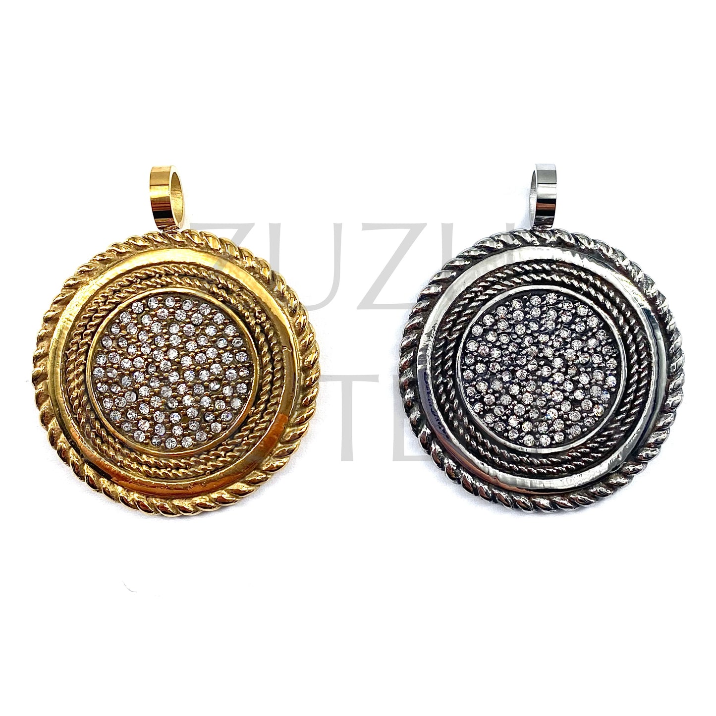 Pendente com Zirconias 40mm - Aço Inox