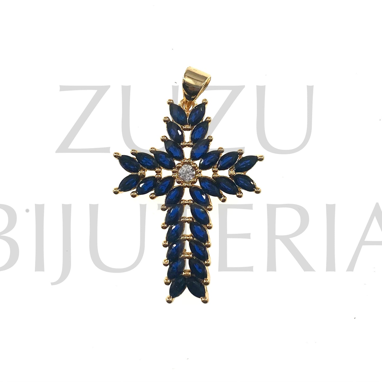Cross Pendant with Zirconia 30mm x 27mm - Brass