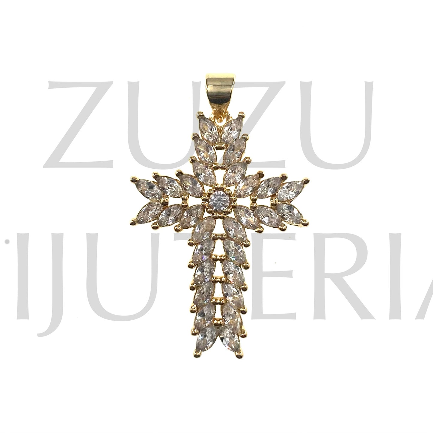 Pendente Cruz com Zirconias 30mm x 27mm - Latão