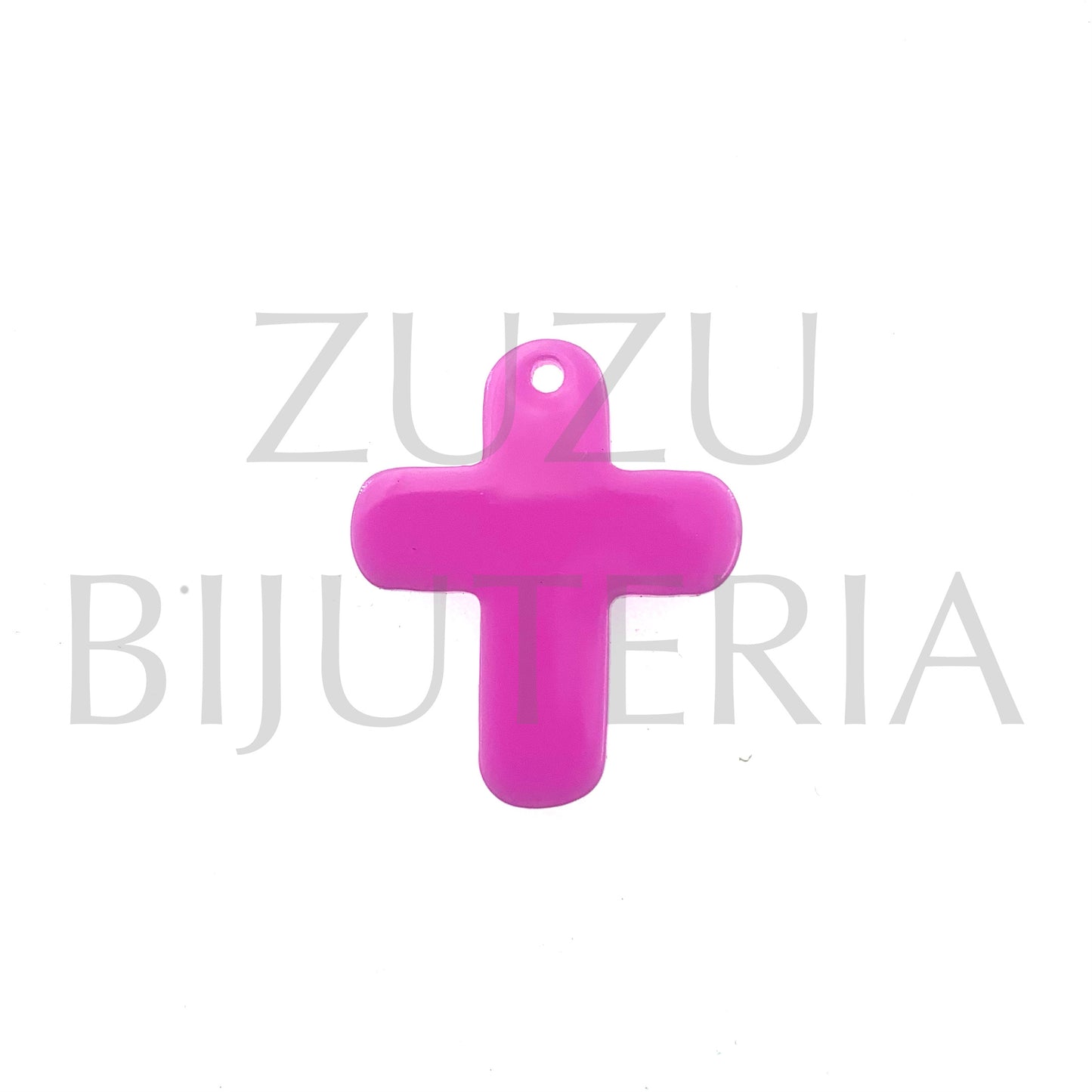 Pendente Cruz Rosa 29mm x 25mm - Acrilico