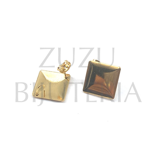 Base Brinco Quadrado Dourado 20mm - Aço Inox