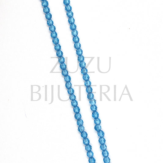Fiada Cristais Facetado 2mm (Furo 1mm) - Azul Trasparente (37cm)