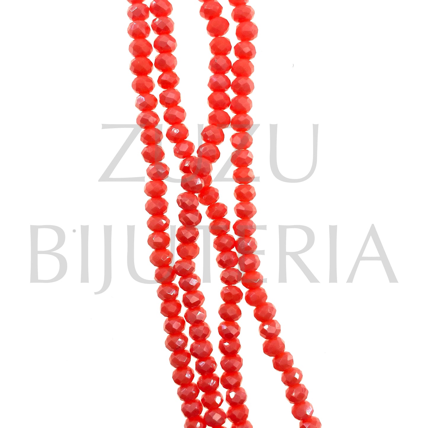 Fiada Cristais Facetado 3.5mm (Furo 0.5mm) - Coral Espelhado (37cm)