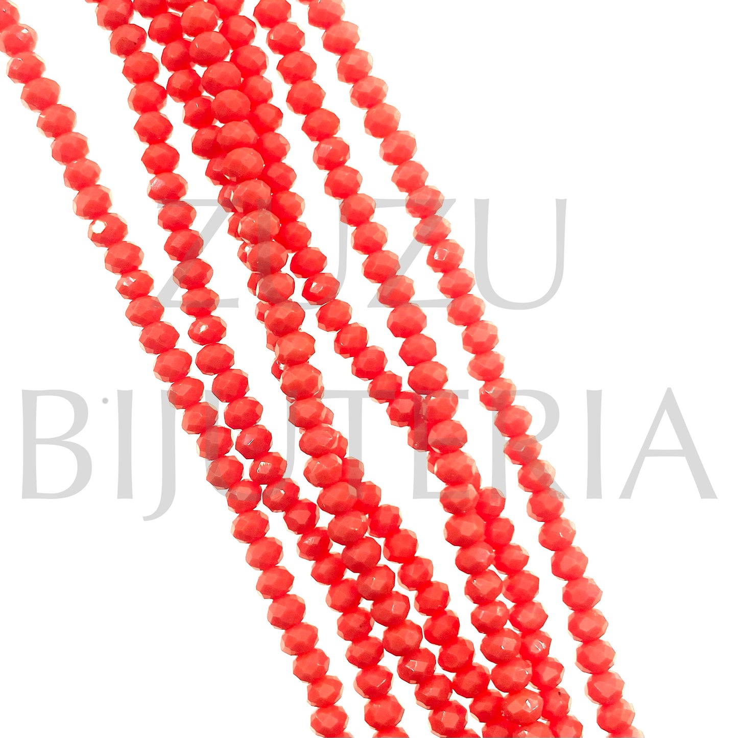 Fiada Cristais Facetado 3.5mm (Furo 0.5mm) - Coral Espelhado (37cm)