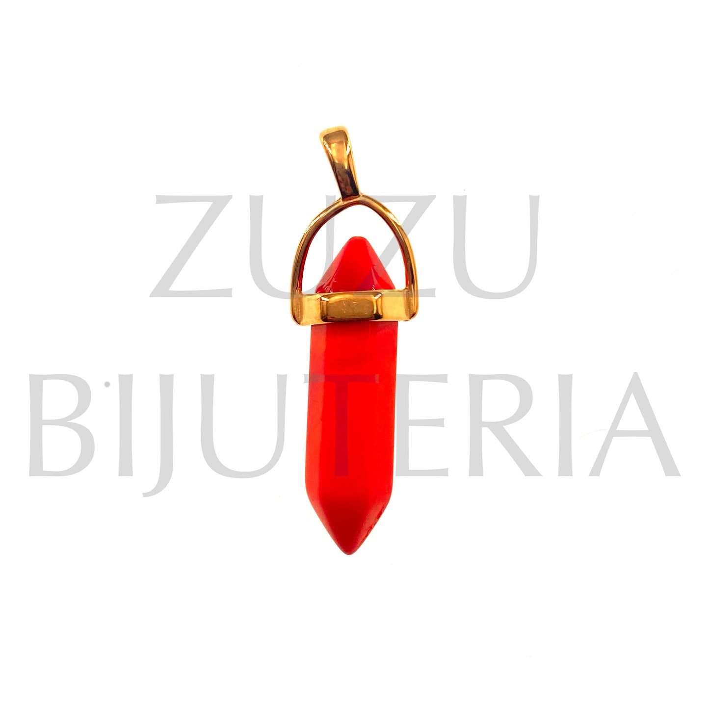 Orange Agate Stone Pendant 36mm x 14mm - Stainless Steel