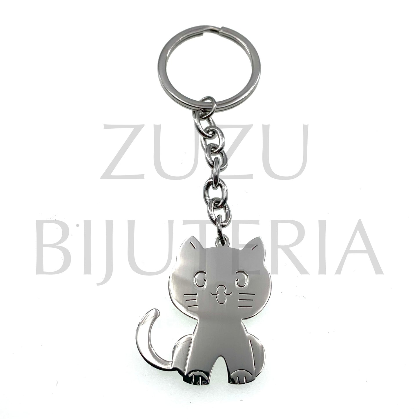 Porta Chaves Prateado Gato 104mm x 30mm - Aço Inox