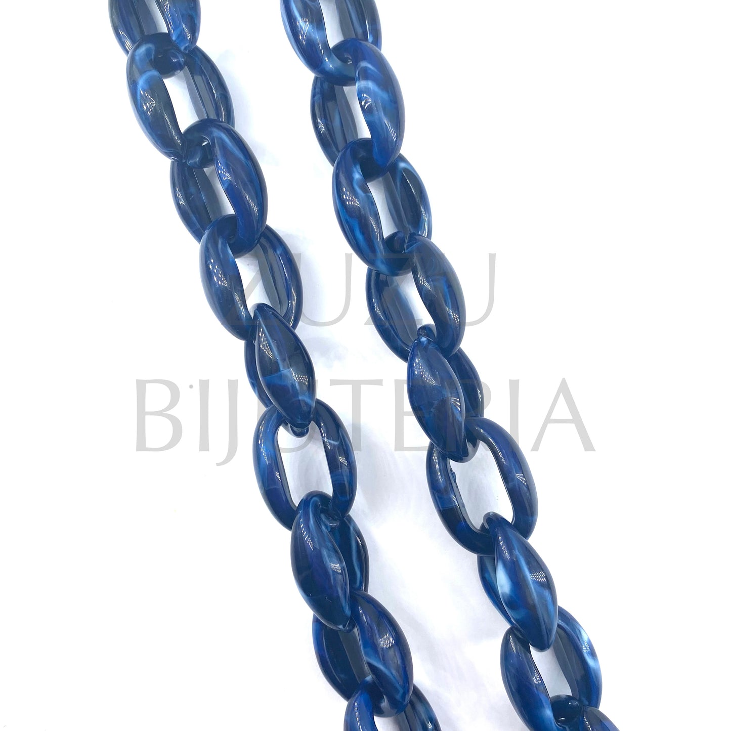 Cordão Acrílico Oval (1 METRO) 27mm x 19mm - Azul Escuro Misturado