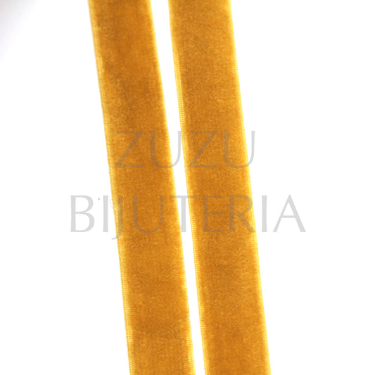Fio Veludo Amarelo Mostarda 10mm (1m) com Elástico