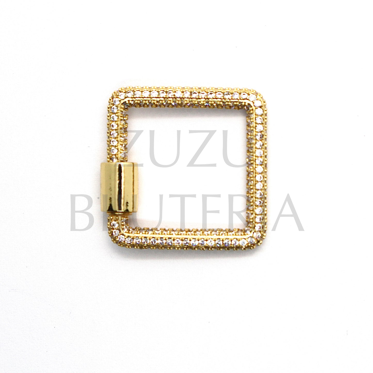 Pendente/Fecho Quadrado Dourado com Zirconias 22mm - Latão