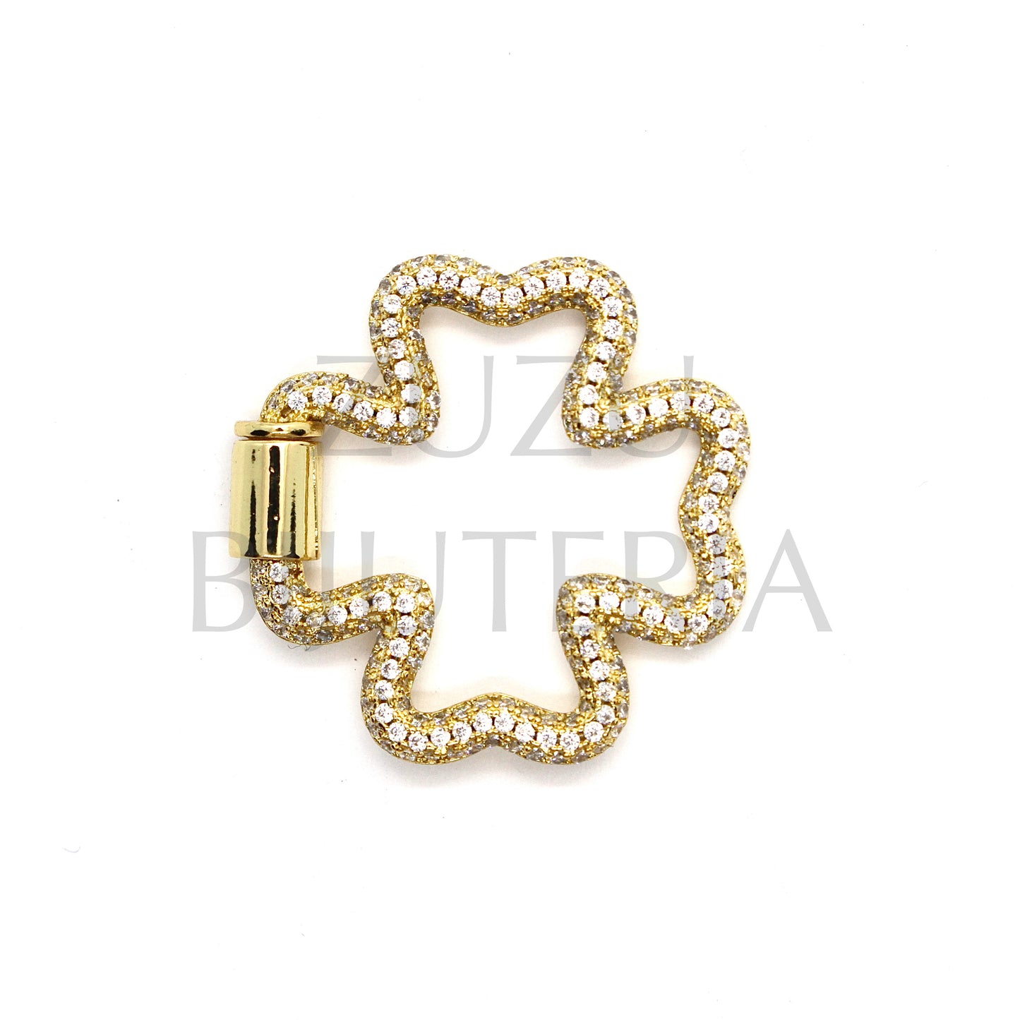 Pendente/Fecho Trevo com Zirconias 29mm - Latão